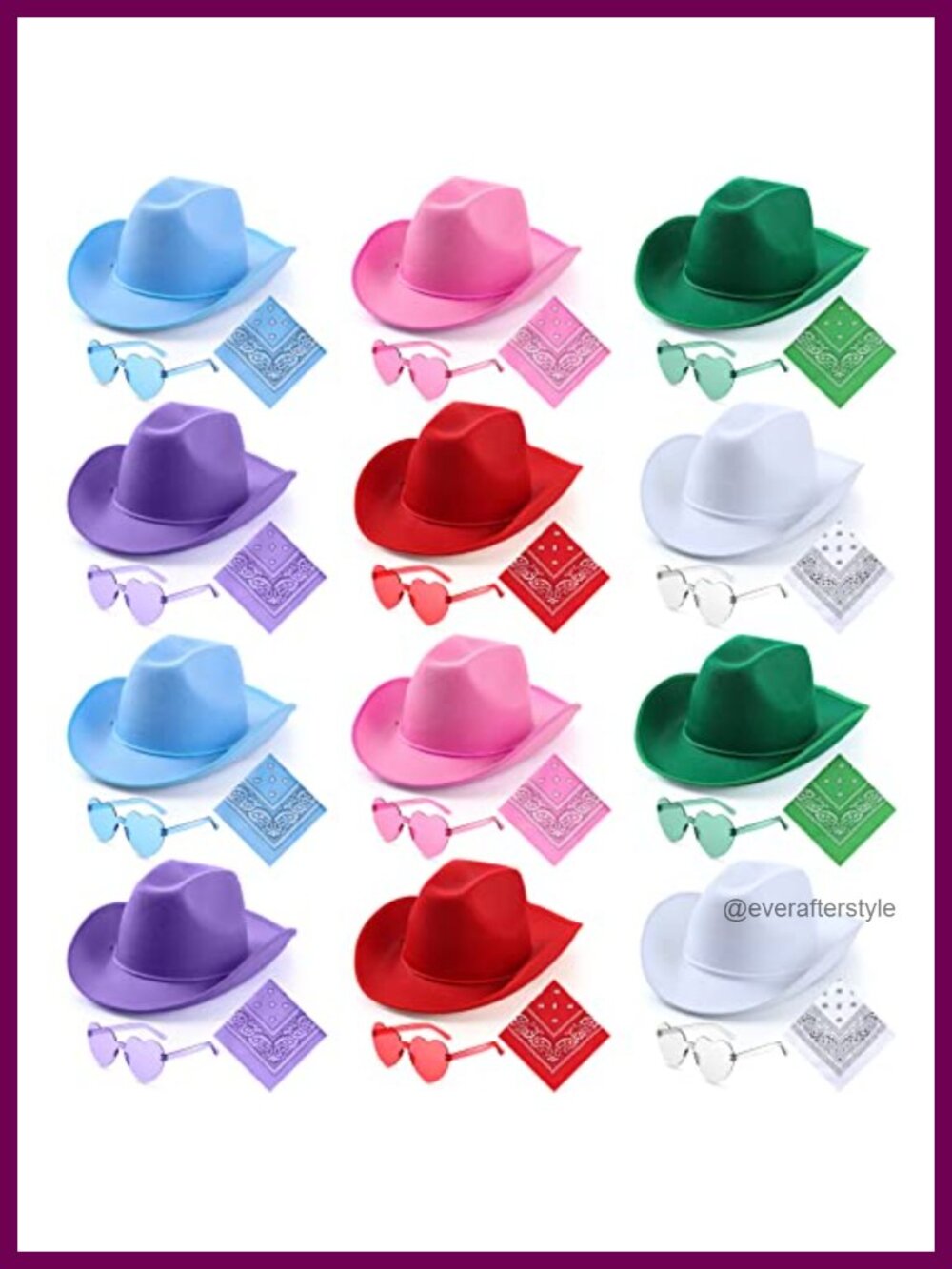 12 Set Cowboy Party Costume Hats Bandanas Heart Sunglasses Western